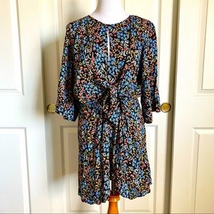 Topshop‎ Floral Print Mini Dress Keyhole Open Back Tie Waist Gathered Detail 10